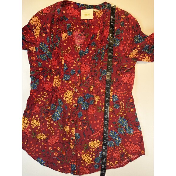 Maeve by Anthropologie Blouse Women's Medium Red Floral Button Front Long Sleeve - Picture 10 of 13